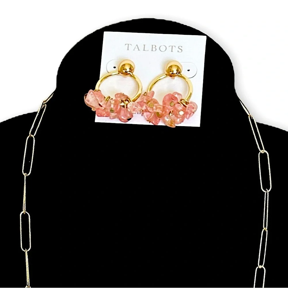 Talbots Pink and Gold Charm Hoop Earrings NWT